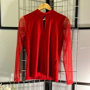 $79 DKNY sca silky fashion top open front NWT lace see through long sleeves